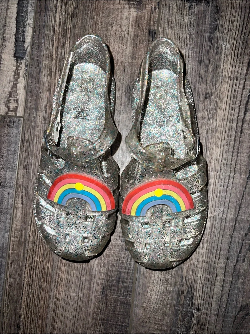 Gap Glitter Jelly Sandals with Rainbow Accent - Silver